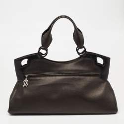 مملوكة مسبقًا حقيبة كارتييه مارشيلو دي كارتييه جلد وكارونج سوداء / غرافيت ميتاليك متوسطة