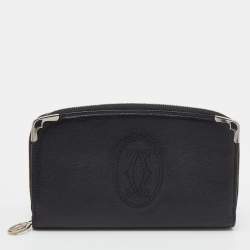 Pre Owned Cartier Black Leather Marcello de Cartier International Zip Around Wallet
