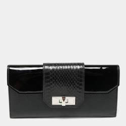 Pre Owned Cartier Black Leather and Python Trim Tunlock Flap Continental Wallet