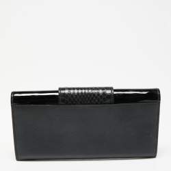 Pre Owned Cartier Black Leather and Python Trim Tunlock Flap Continental Wallet