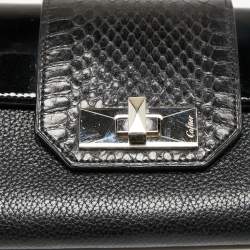 Pre Owned Cartier Black Leather and Python Trim Tunlock Flap Continental Wallet