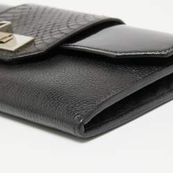 Pre Owned Cartier Black Leather and Python Trim Tunlock Flap Continental Wallet