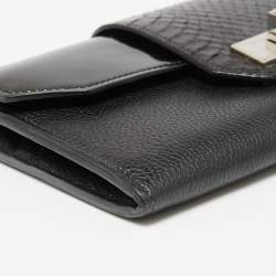 Pre Owned Cartier Black Leather and Python Trim Tunlock Flap Continental Wallet