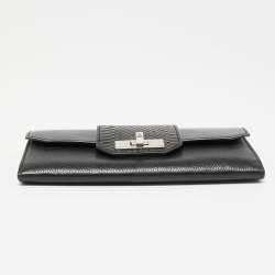 Pre Owned Cartier Black Leather and Python Trim Tunlock Flap Continental Wallet