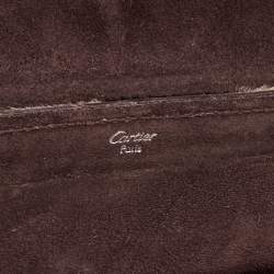 Pre Owned حقيبة بيد علوية كارتييه جلد ثعبان وسويدي، شعر عجل بني داكن/كريمي بخط مؤنث