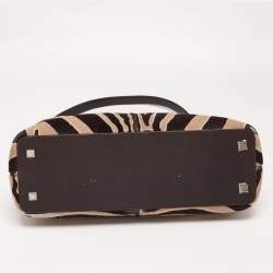 Pre Owned حقيبة بيد علوية كارتييه جلد ثعبان وسويدي، شعر عجل بني داكن/كريمي بخط مؤنث