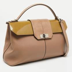 Cartier Dusky Pink/Olive Green Leather and Python Classic Feminine Line Top Handle Bag