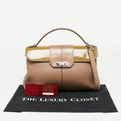 Cartier Dusky Pink/Olive Green Leather and Python Classic Feminine Line Top Handle Bag