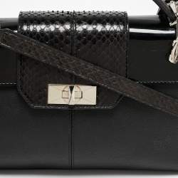 Cartier Black Python And Leather Classic Feminine Line Top Handle Bag
