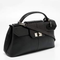 Cartier Black Python And Leather Classic Feminine Line Top Handle Bag
