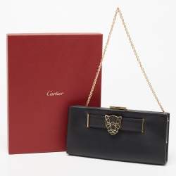 Pre Owned Cartier Black Leather Panthere De Cartier Chain Clutch