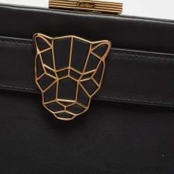 Pre Owned Cartier Black Leather Panthere De Cartier Chain Clutch