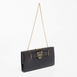 Pre Owned Cartier Black Leather Panthere De Cartier Chain Clutch