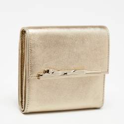 مملوكة مسبقًا Cartier Metallic Gold Leather Compact Wallet