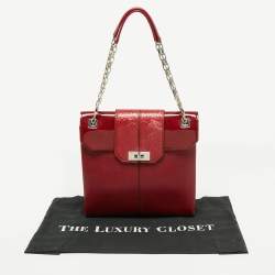 Pre Owned Cartier Red Leather/Patent Leather and Python Classic Feminine Line Chain Bag