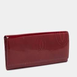 Pre Owned Cartier Maroon Patent Leather Happy Birthday Continental Wallet