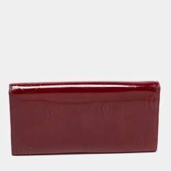Pre Owned Cartier Maroon Patent Leather Happy Birthday Continental Wallet
