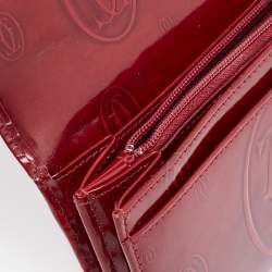 Pre Owned Cartier Maroon Patent Leather Happy Birthday Continental Wallet