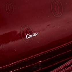 Pre Owned Cartier Maroon Patent Leather Happy Birthday Continental Wallet