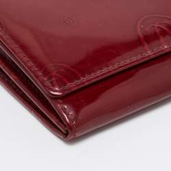 Pre Owned Cartier Maroon Patent Leather Happy Birthday Continental Wallet