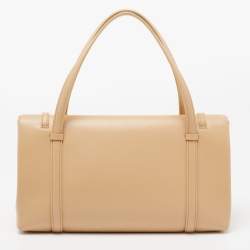 Pre Owned Cartier Beige Leather Cabochon Flap Shoulder Bag