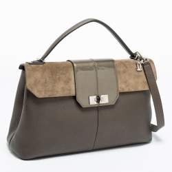 Pre Owned Cartier Grey Leather and Suede Feminine Line Top Handle Bag 