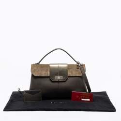 Pre Owned Cartier Grey Leather and Suede Feminine Line Top Handle Bag 
