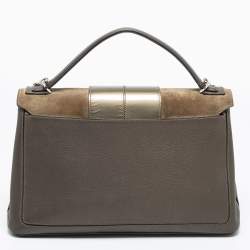 Pre Owned Cartier Grey Leather and Suede Feminine Line Top Handle Bag 