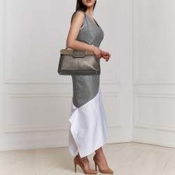 Pre Owned Cartier Grey Leather and Suede Feminine Line Top Handle Bag 