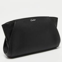 Pre Owned Cartier Black Leather C De Cartier Clutch
