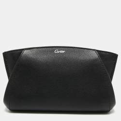 Pre Owned Cartier Black Leather C De Cartier Clutch