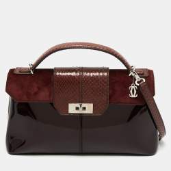 مملوكة مسبقًا Cartier Burgundy Python, Suede and Patent Leather Feminine Line Top Handle Bag