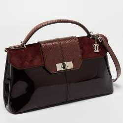 مملوكة مسبقًا Cartier Burgundy Python, Suede and Patent Leather Feminine Line Top Handle Bag