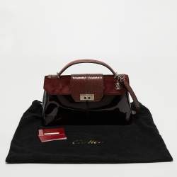 مملوكة مسبقًا Cartier Burgundy Python, Suede and Patent Leather Feminine Line Top Handle Bag
