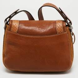 Pre Owned Cartier Brown Leather and Snakeskin Flap Shoulder Bag