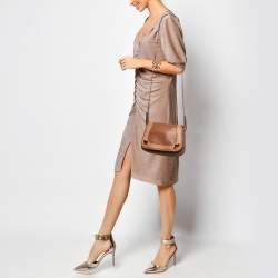 Pre Owned Cartier Brown Leather and Snakeskin Flap Shoulder Bag