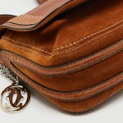 Pre Owned Cartier Brown Leather and Snakeskin Flap Shoulder Bag