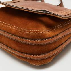 Pre Owned Cartier Brown Leather and Snakeskin Flap Shoulder Bag