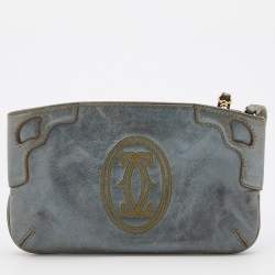 Pre Owned Cartier Grey Leather Marcello de Cartier Wristlet Clutch