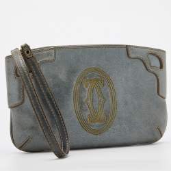 Pre Owned Cartier Grey Leather Marcello de Cartier Wristlet Clutch