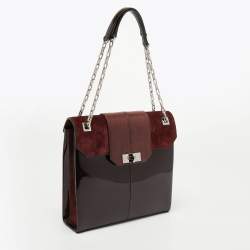 Pre Owned Cartier Burgundy Patent Leather/Suede and Snakeskin Classic Feminine Line Chain Bag
