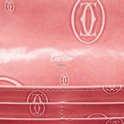 Pre Owned Cartier Pink Patent Leather Happy Birthday Continental Wallet