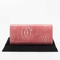 Pre Owned Cartier Pink Patent Leather Happy Birthday Continental Wallet