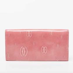 Pre Owned Cartier Pink Patent Leather Happy Birthday Continental Wallet