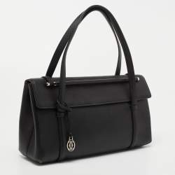 Pre Owned Cartier Black Leather Cabochon Flap Shoulder Bag