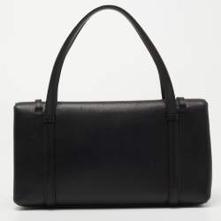 Pre Owned Cartier Black Leather Cabochon Flap Shoulder Bag