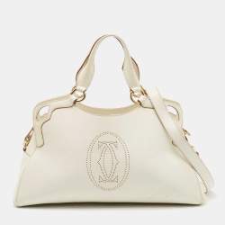 Pre Owned Cartier White Leather Medium Marcello de Cartier Bag