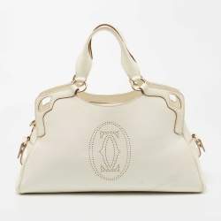 Pre Owned Cartier White Leather Medium Marcello de Cartier Bag