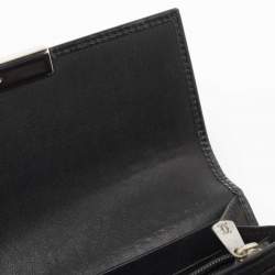 Cartier Black Glossy Leather Metal Flap Continental Wallet