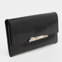 Cartier Black Glossy Leather Metal Flap Continental Wallet